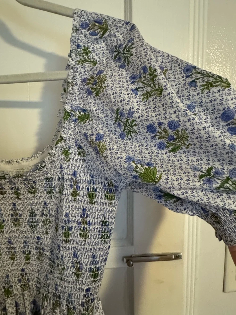 Hill House Floral Smocked Maxi Dress - White with Blue & Green - Picture 5 of 5